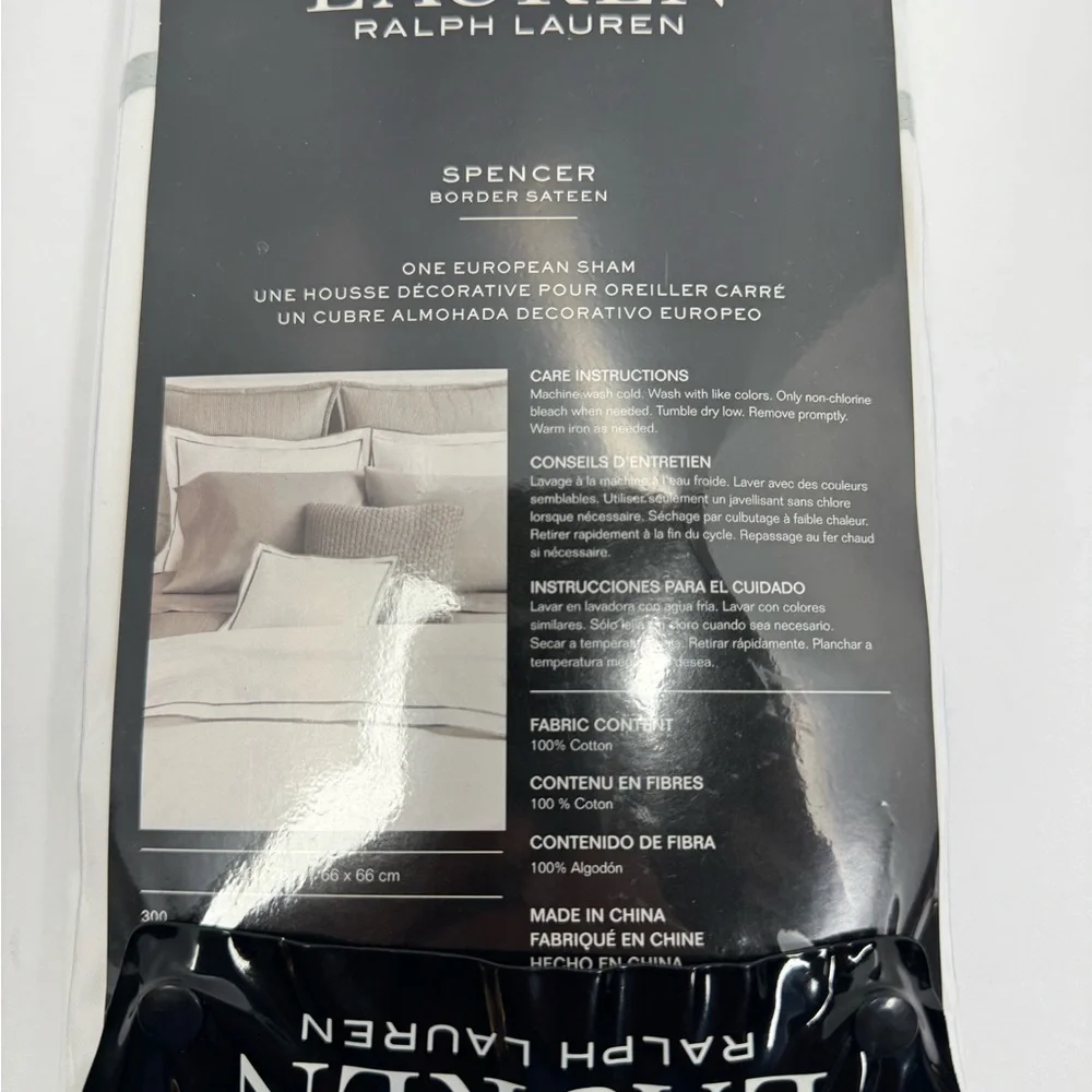 New Ralph Lauren Spencer Border European Sham WHITE SAGE 26x26 100% Cotton
